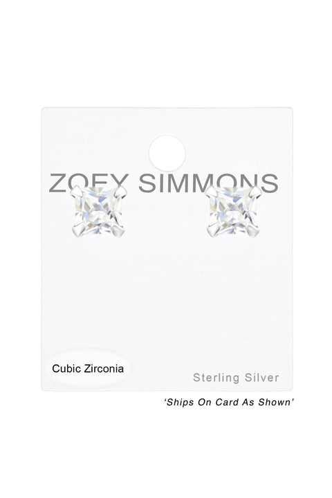 Sterling Silver Square 3mm Ear Studs With CZ - SS