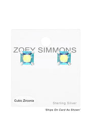 Sterling Silver Square 4mm Ear Studs With CZ - SS