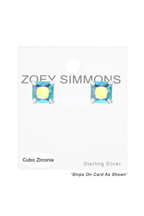 Sterling Silver Square 4mm Ear Studs With CZ - SS