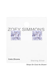 Sterling Silver Square 10mm Ear Studs With CZ - SS