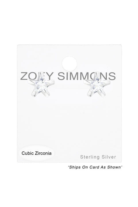 Sterling Silver Star 3mm Ear Studs With Cubic Zirconia - SS