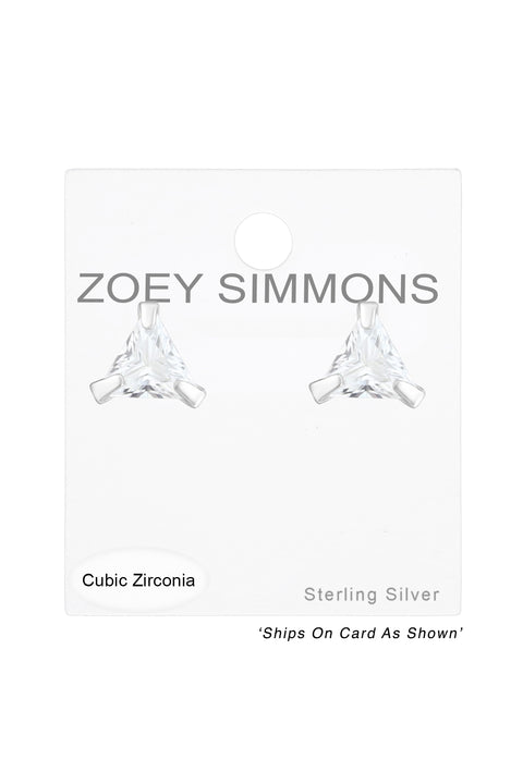 Sterling Silver Triangle 6mm Ear Studs With CZ - SS