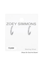 Sterling Silver Semi Hoops Ear Studs With Crystal - SS