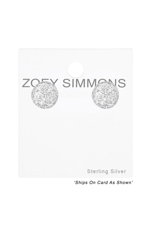 Sterling Silver Ball 3mm Ear Studs With Diamond Dust - SS