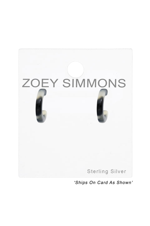 Sterling Silver Half Hoop Ear Studs With Acrylic - SS