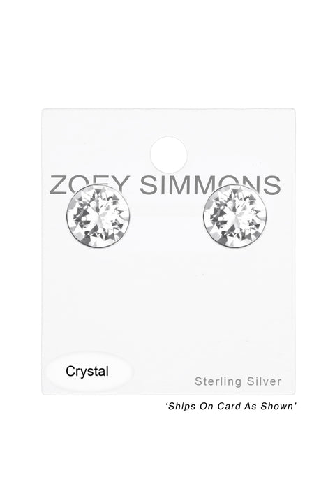 Sterling Silver Round 5mm Ear Studs With Crystals - SS