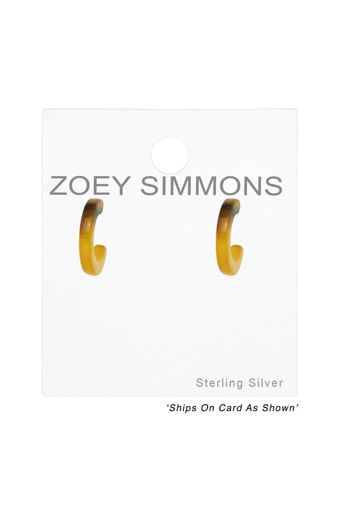 Sterling Silver Half Hoop Ear Studs With Acrylic - SS