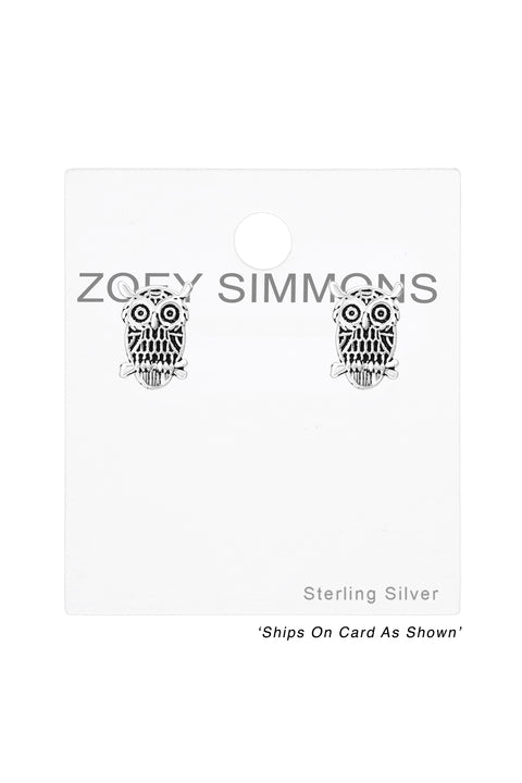 Sterling Silver Owl Ear Studs - SS
