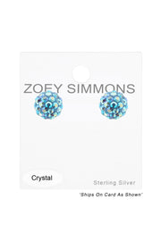 Sterling Silver Roud Ear Studs With Crystal - SS