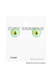 Sterling Silver Round Ear Studs With Genuine Crystals - SS