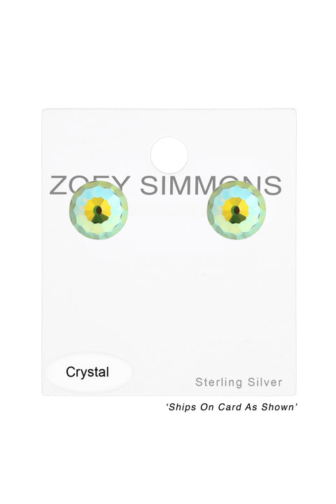 Sterling Silver Round Ear Studs With Genuine Crystals - SS
