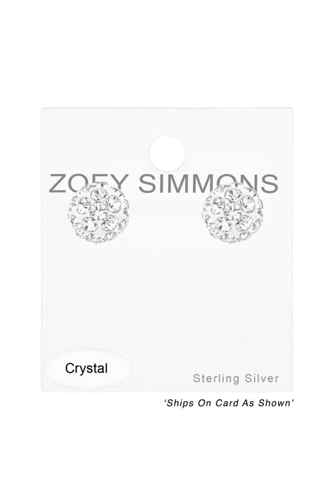 Sterling Silver Ball Ear Studs With Crystal - SS