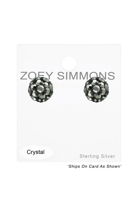 Sterling Silver Ball Ear Studs With Crystal - SS