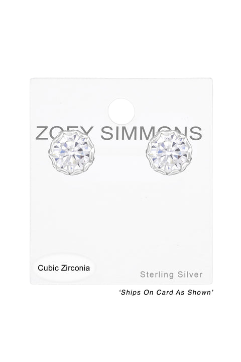 Sterling Silver Round 7mm Ear Studs With Cubic Zirconia - SS