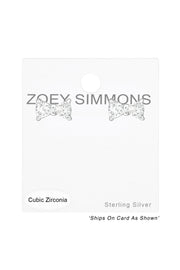 Sterling Silver Bow Tie Ear Studs With Cubic Zirconia - SS