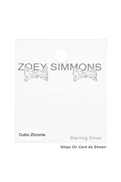 Sterling Silver Bow Tie Ear Studs With Cubic Zirconia - SS