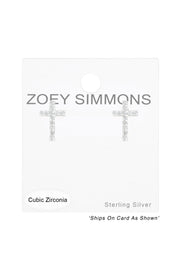 Sterling Silver Cross Ear Studs With Cubic Zirconia - SS