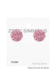 Sterling Silver Ball Ear Studs With Crystal - SS
