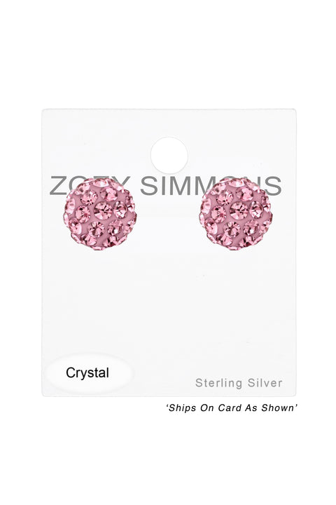 Sterling Silver Ball Ear Studs With Crystal - SS