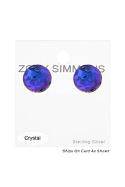 Sterling Silver Round Ear Studs With Genuine Crystals - SS