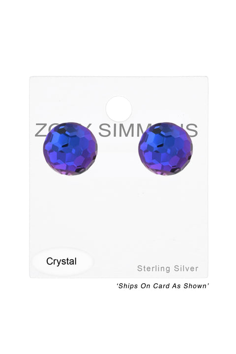 Sterling Silver Round Ear Studs With Genuine Crystals - SS