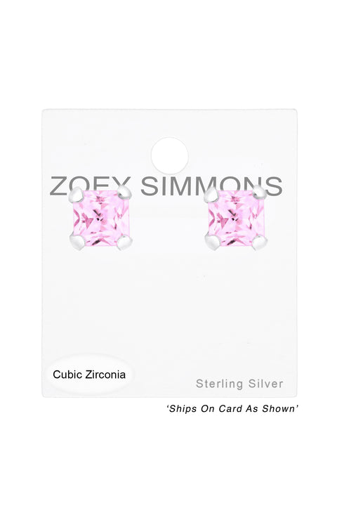 Sterling Silver Square 5mm Ear Studs With CZ - SS