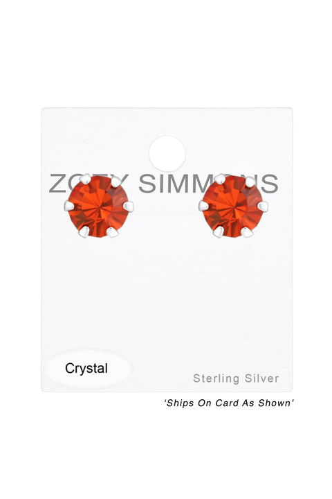 Sterling Silver Round 4mm Ear Studs With Crystals - SS