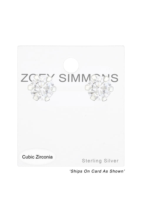 Sterling Silver Round 4mm Ear Studs With Cubic Zirconia - SS