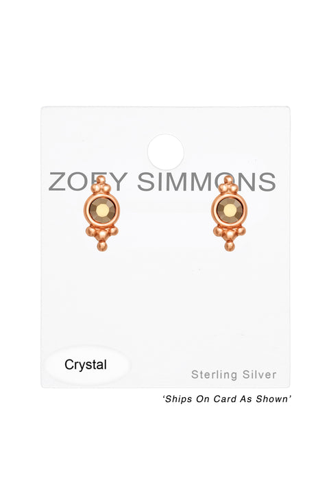 Sterling Silver Antique Ear Studs With Crystal - RG