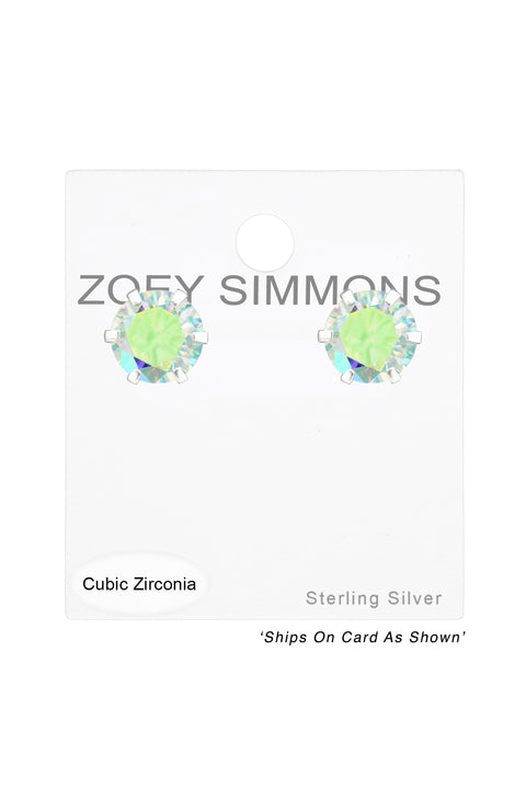 Sterling Silver Round 8mm Ear Studs With Cubic Zirconia - SS