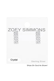 Sterling Silver Bended Rectangle Ear Studs With Crystal - SS