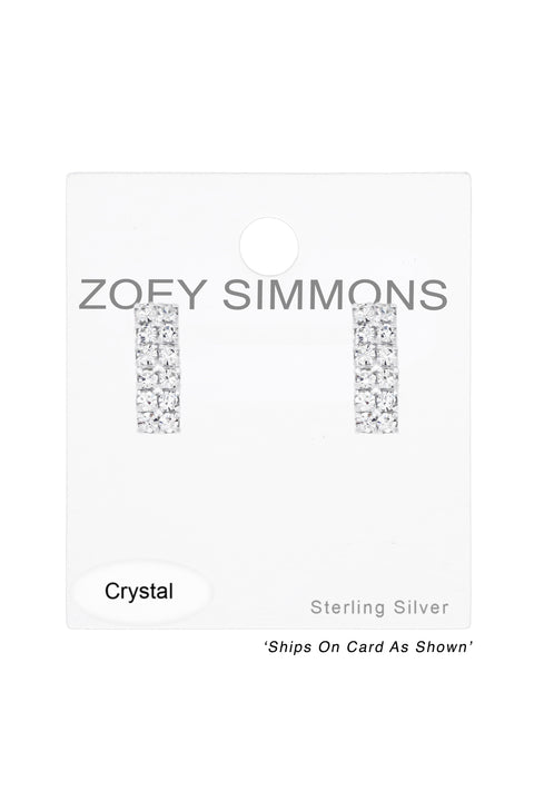 Sterling Silver Bended Rectangle Ear Studs With Crystal - SS