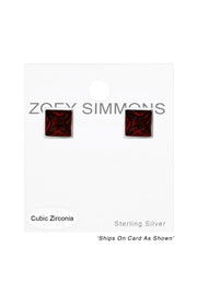 Sterling Silver Square 5mm Ear Studs With CZ - SS