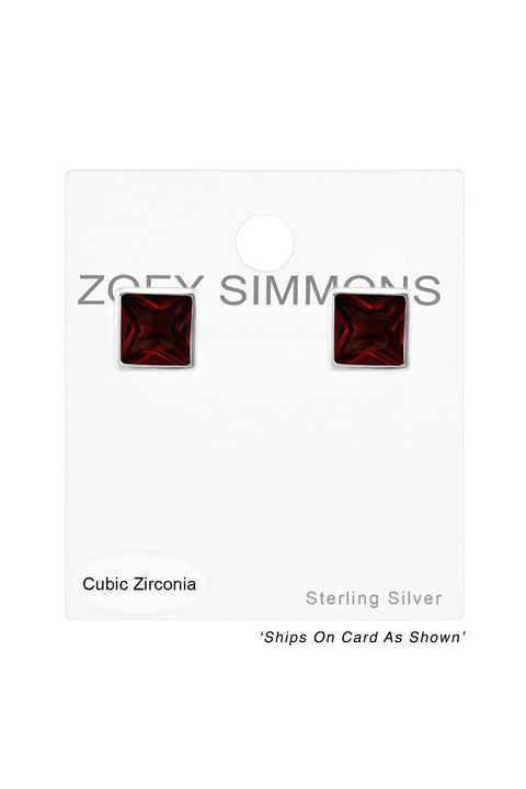 Sterling Silver Square 5mm Ear Studs With CZ - SS