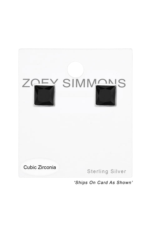 Sterling Silver Square 5mm Ear Studs With CZ - SS