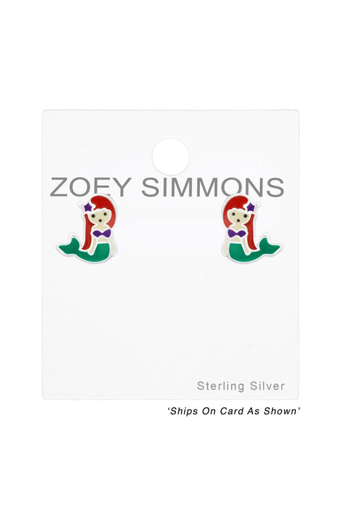 Sterling Silver Mermaid Ear Studs with Epoxy - SS