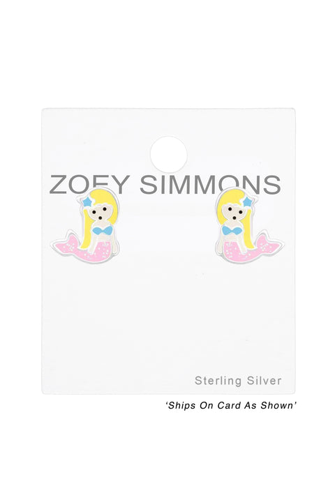 Sterling Silver Mermaid Ear Studs with Epoxy - SS