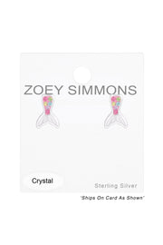 Sterling Silver Mermaid Tail Ear Studs with Crystal - SS