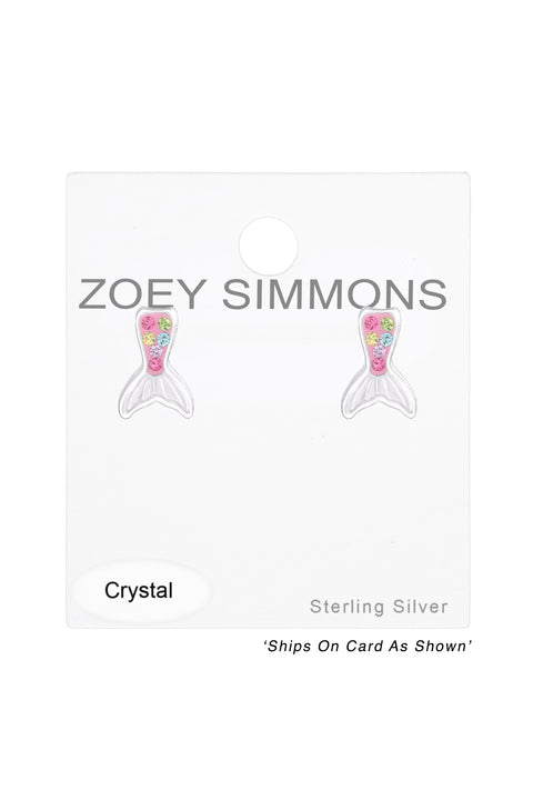 Sterling Silver Mermaid Tail Ear Studs with Crystal - SS