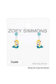 Sterling Silver Ear Studs & Hanging Mermaids & Crystal - SS
