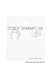 Sterling Silver Horse and Horseshoe Ear Studs - SS