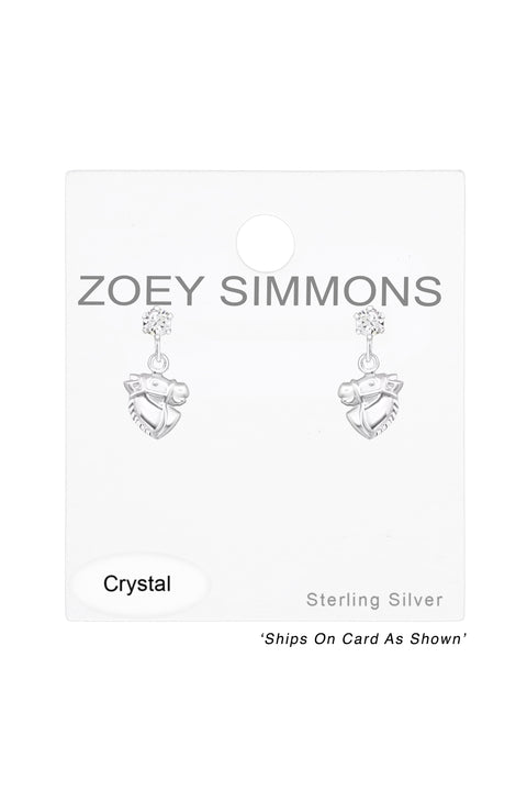 Sterling Silver Ear Studs with Hanging Horse & Crystals - SS
