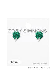 Sterling Silver Lucky Clover Ear Studs With Crystal - SS