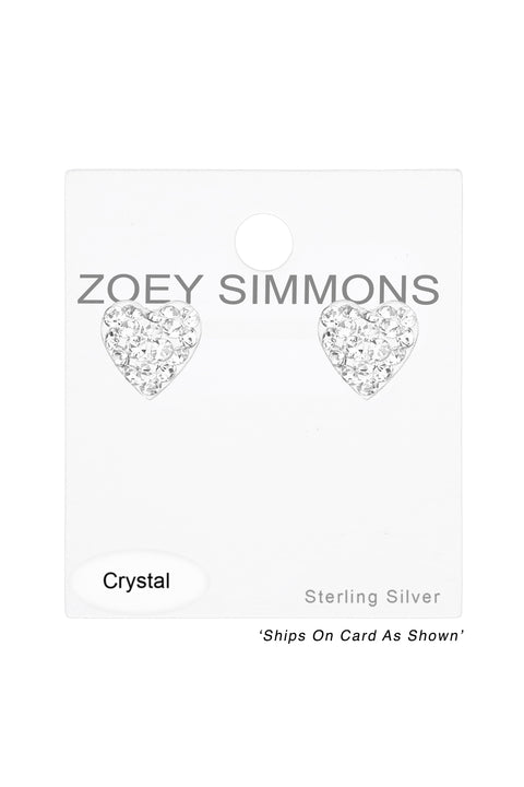 Sterling Silver Heart Ear Studs With Crystal - SS
