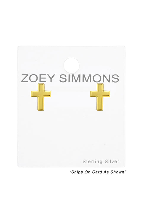 Sterling Silver Cross Ear Studs - VM