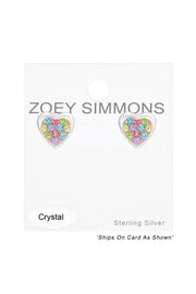 Sterling Silver Heart Ear Studs With Crystal - SS