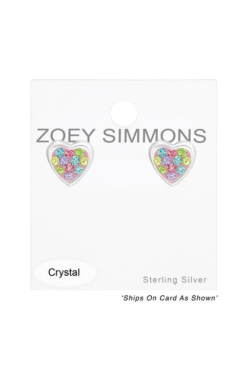 Sterling Silver Heart Ear Studs With Crystal - SS