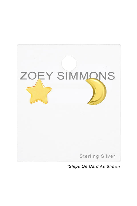 Sterling Silver Star and Moon Ear Studs - VM