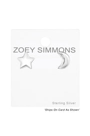Sterling Silver Star and Moon Ear Studs - SS