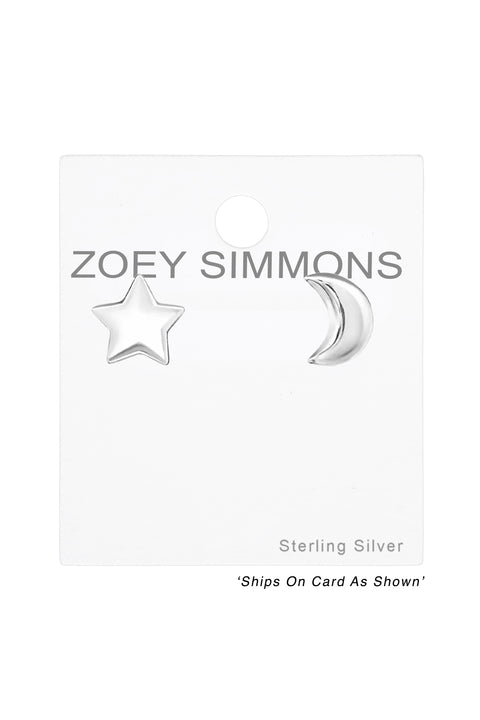 Sterling Silver Star and Moon Ear Studs - SS